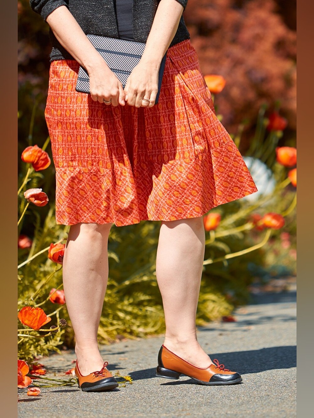 Talbots 100% Cotton Pleated Skirt Red Orange Print Plus Size 16